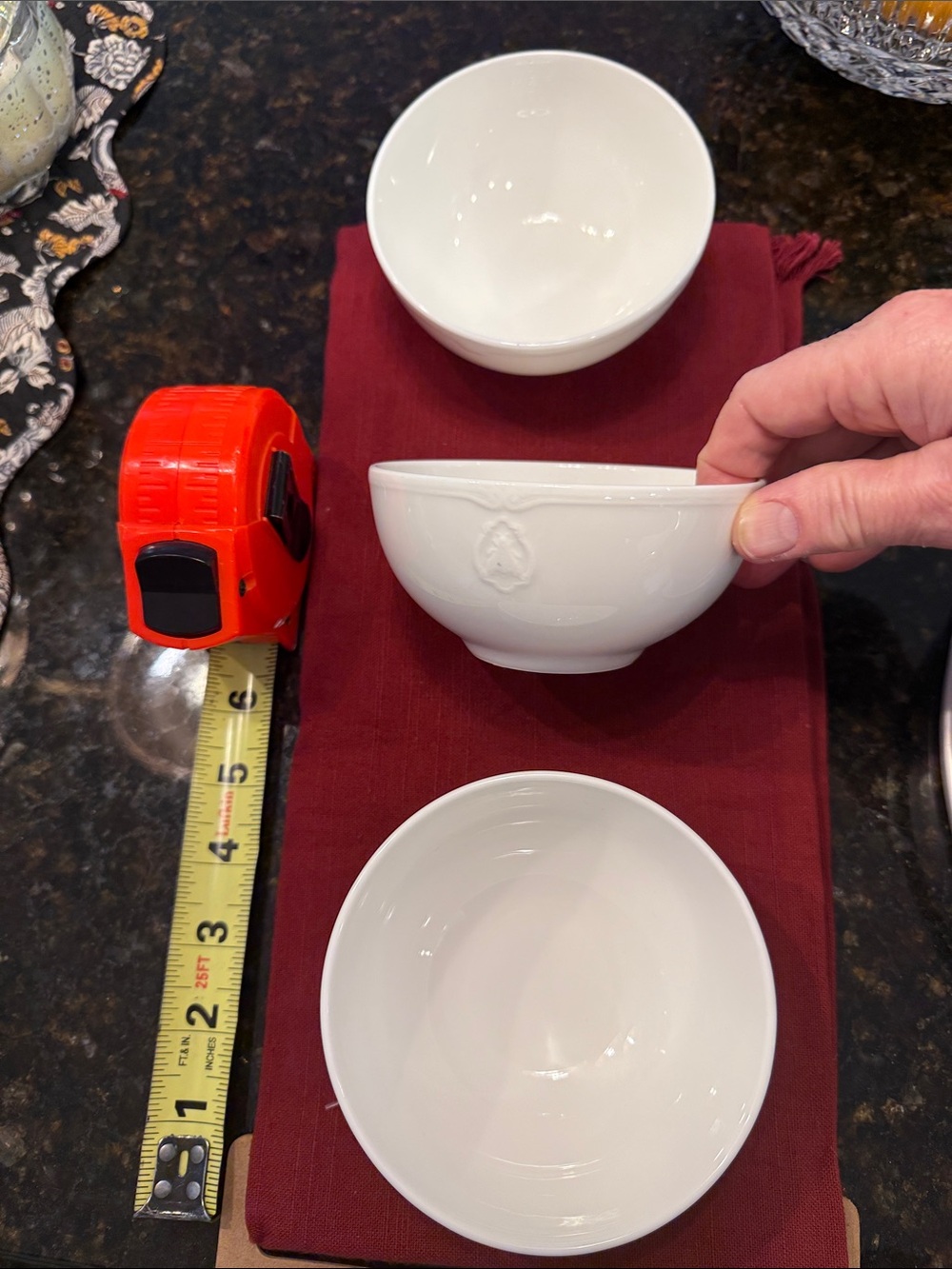 Wallace Poecelain Bee Bowls - White Porcelain Bowl Set with Subtle Embossed Bee